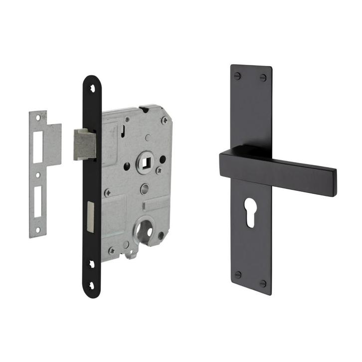 Deurbeslag set Nova op schild met cilindergat en cilinder..., Doe-het-zelf en Verbouw, Hang- en Sluitwerk, Klink of Kruk, Nieuw