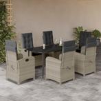 vidaXL 7-delige Tuinset met kussens poly rattan grijs, 6 zitplaatsen, Nieuw, Tuinset, Verzenden
