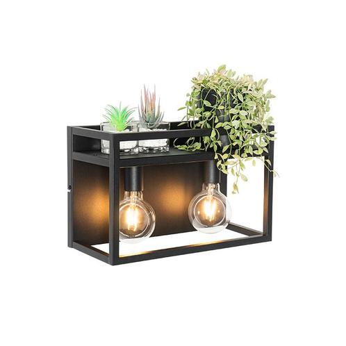 Industriële wandlamp zwart met rek 2-lichts - Cage Rack, Huis en Inrichting, Lampen | Wandlampen, Nieuw, Overige materialen