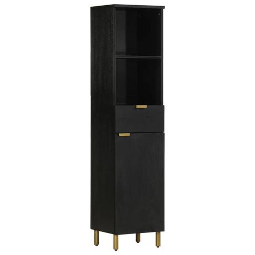 vidaXL Badkamerkast 38x33x160 cm massief mangohout zwart, Huis en Inrichting, Badkamer | Badkamermeubels, Nieuw, 150 tot 200 cm
