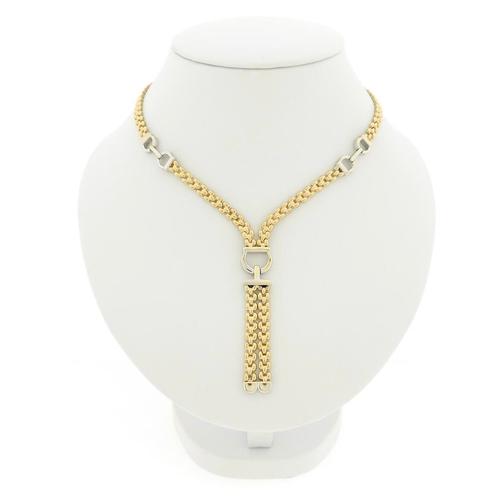 Bicolor gouden Bismarck schakel collier met vaste hanger..., Sieraden, Tassen en Uiterlijk, Kettingen, Overige kleuren, Gebruikt