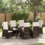 vidaXL 7 Delige Tuin Eetset Met Kussens Bruin Poly Rattan, Verzenden, Nieuw, Rotan