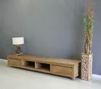 Laag teak tv meubel 37cm hoog en 240cm breed - Indoteak, Teakhout, Nieuw, Ophalen of Verzenden, 200 cm of meer