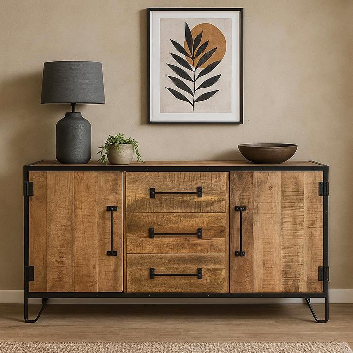 Dressoir Mangohout Neal 150 cm, Huis en Inrichting, Kasten | Dressoirs, 150 tot 200 cm, 25 tot 50 cm, Nieuw, Overige houtsoorten