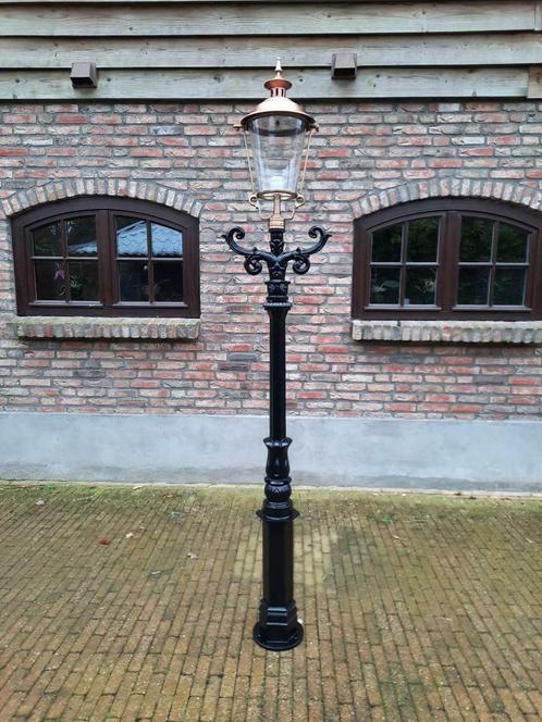 nostalgische gietijzeren  lantaarnpaal  met koperen kap, Tuin en Terras, Buitenverlichting, Bewegingssensor, Waterbestendig, Led