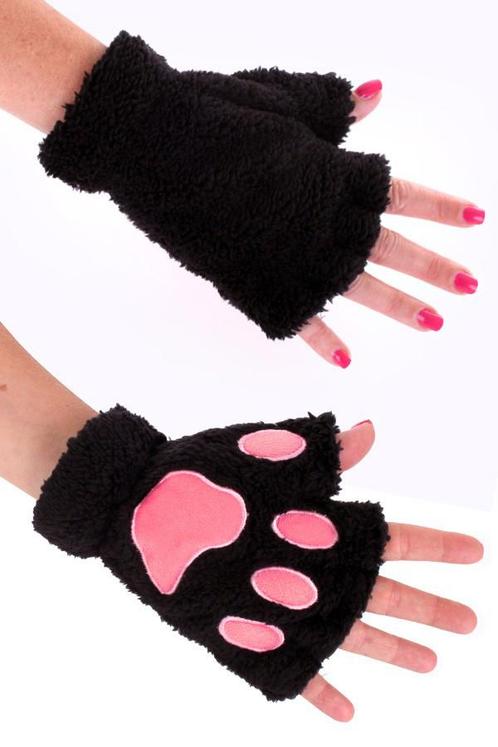 Dierenpoot Vingerloze Handschoenen Zwart Roze Pluche Vingerl, Hobby en Vrije tijd, Feestartikelen, Carnaval, Feestartikel, Nieuw