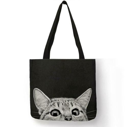 Katten linnen schoudertas/shopper/tote bag | Kiekeboe, Sieraden, Tassen en Uiterlijk, Tassen | Damestassen, Shopper, Zwart, Nieuw