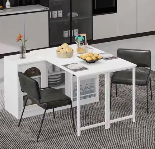 Witte uitschuifbare bartafel met kast en draaifunctie, Huis en Inrichting, Tafels | Salontafels, Nieuw, Verzenden