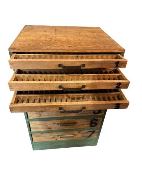Ladekast - Hout - Typografie - Printer Letterbakje kast, Antiek en Kunst, Curiosa en Brocante
