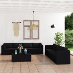vidaXL 9-delige Loungeset met kussens poly rattan zwart, Tuin en Terras, Verzenden, Nieuw, Rotan, Loungeset