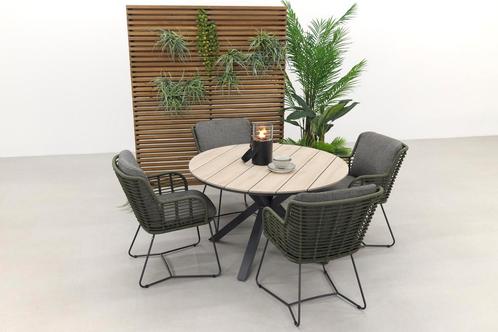 4 Seasons Fabrice groen / GI Edison 122 cm. - ronde tuinset, Tuin en Terras, Tuinsets en Loungesets, Tuinset, Nieuw, Overige materialen