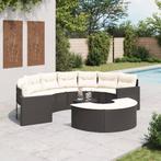 vidaXL 3-delige Loungeset halfrond poly rattan zwart, Tuin en Terras, Verzenden, Nieuw, Rotan, Loungeset