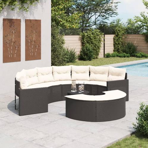 vidaXL 3-delige Loungeset halfrond poly rattan zwart, Tuin en Terras, Tuinsets en Loungesets, Loungeset, Nieuw, Rotan, Verzenden