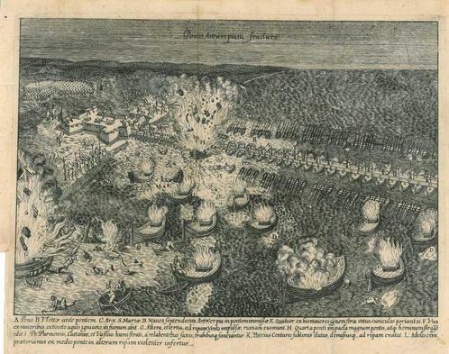Historische prent van Antwerp, Antiek en Kunst, Kunst | Etsen en Gravures
