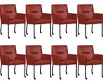 Set van 8 Rode leren moderne eetkamerstoelen - Vintage Leer, Huis en Inrichting, Stoelen, Nieuw, Vijf, Zes of meer stoelen, Eigentijds