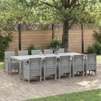 vidaXL Tuin Eetset met kussen 11 pcs Lichtgrijs Poly riet, Tuin en Terras, Tuinsets en Loungesets, Verzenden, Nieuw, Textileen