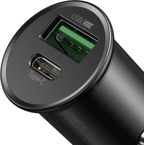 BASEUS Compacte autolader 12v 30W USB-A en USB-C Zwart Metaa, Telecommunicatie, Mobiele telefoons | Telefoon-opladers, Nieuw, Verzenden