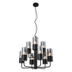 Moderne kroonluchter zwart met smoke glas 9-lichts - Laura, Huis en Inrichting, Lampen | Kroonluchters, Nieuw, Overige materialen