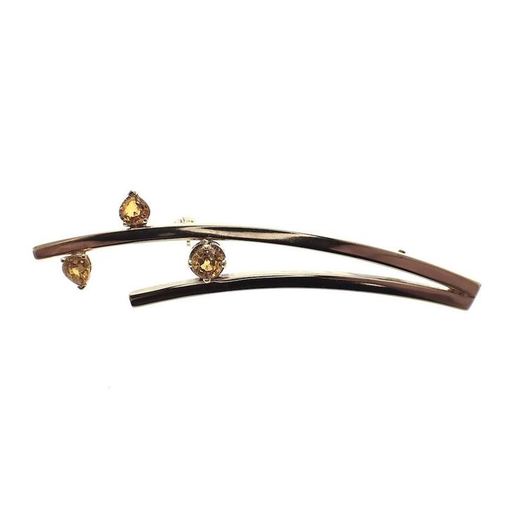 Gouden fantasiebroche met citrien, Sieraden, Tassen en Uiterlijk, Broches, Overige kleuren, Gebruikt, Met edelsteen, Goud, Ophalen of Verzenden