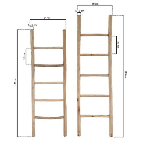 Teakhouten decoratie ladder | Naturel Eiken-Look| 50x5x175, Huis en Inrichting, Badkamer | Badtextiel en Accessoires, Wit, Nieuw