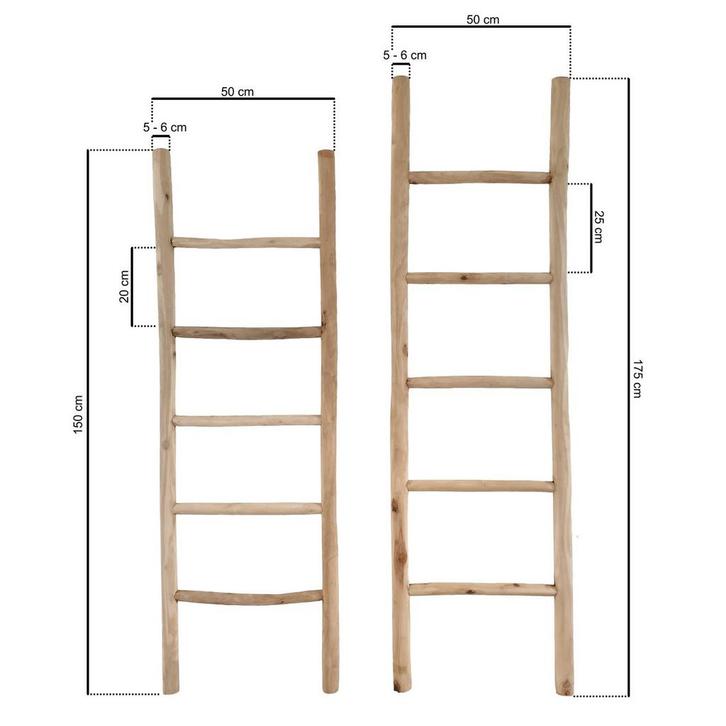 Teakhouten decoratie ladder | Naturel Eiken-Look| 50x5x175, Huis en Inrichting, Badkamer | Badtextiel en Accessoires, Wit, Nieuw