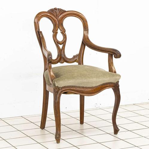Italiaanse Armstoel Notenhout, Huis en Inrichting, Fauteuils, Ophalen of Verzenden