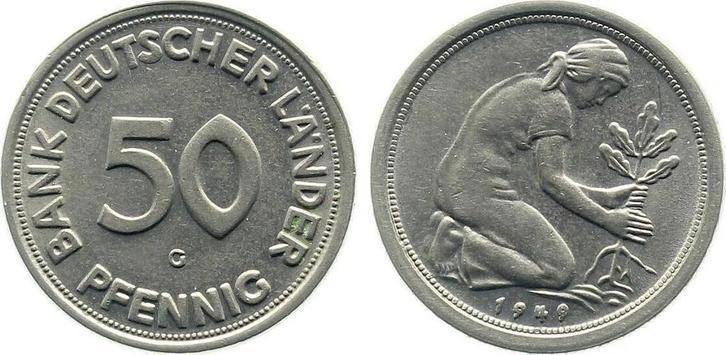 Duitsland Varianten 50 Pfennig 1949 G Ngb 1 7 J 379, Postzegels en Munten, Munten | Europa | Niet-Euromunten, Verzenden