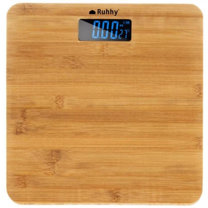 Ruhhy Bamboe Badkamerweegschaal met LCD - Stijlvol en Pra..., Sport en Fitness, Hartslagmeters, Nieuw, Ophalen of Verzenden