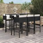 vidaXL 7-delige Tuinbarset met kussens poly rattan zwart, Verzenden, Nieuw, Rotan, 6 zitplaatsen