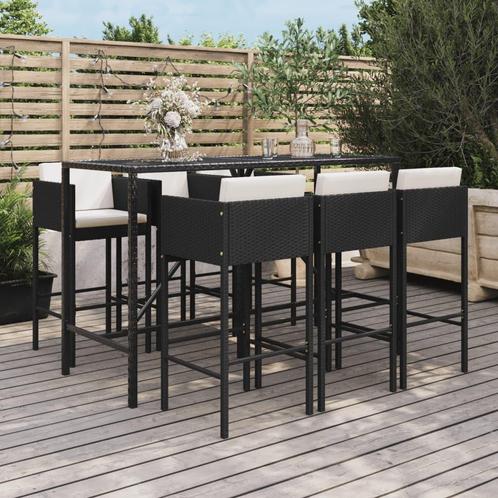 vidaXL 7-delige Tuinbarset met kussens poly rattan zwart, Tuin en Terras, Tuinsets en Loungesets, Nieuw, 6 zitplaatsen, Rotan