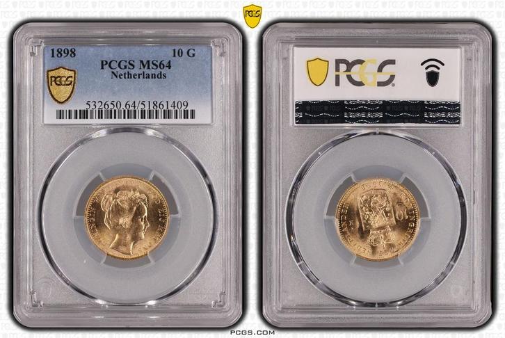 Gouden Wilhelmina 10 gulden 1898 MS64 z.p. PCGS, Postzegels en Munten, Munten | Nederland, Losse munt, 10 gulden, Koningin Wilhelmina