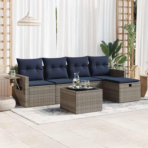 vidaXL 6-delige Loungeset met kussens poly rattan grijs, Tuin en Terras, Tuinsets en Loungesets, Loungeset, Nieuw, 5 zitplaatsen