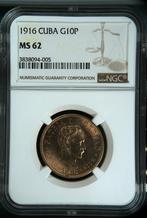 Gouden Cuba 10 Pesos 1916 MS62 José Martí - NGC, Postzegels en Munten, Munten | Amerika, Verzenden, Losse munt, Goud