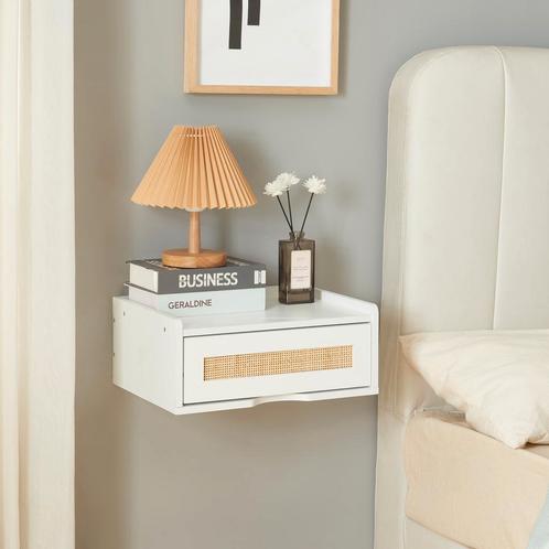 Wandrek Ljuredsø met lade 40x30x17 cm wit en rotan look [en., Huis en Inrichting, Woonaccessoires | Wandplanken en Boekenplanken