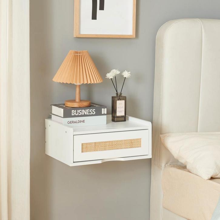Wandrek Ljuredsø met lade 40x30x17 cm wit en rotan look [en., Huis en Inrichting, Woonaccessoires | Wandplanken en Boekenplanken