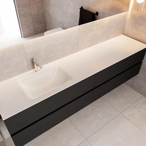 Badkamermeubel Solid Surface AQS Oslo 200x45 cm Mat Zwart, Doe-het-zelf en Verbouw, Sanitair, Ophalen of Verzenden