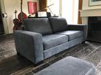 Leren 3-zits bank met houten poten - blauw leer, Huis en Inrichting, Ophalen of Verzenden, Rechte bank, Modern, 200 tot 250 cm