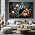 753 - Schilderij, ook in grote afmetingen, pauw met bloemen, Oorspronkelijke maker, Verzenden, Nieuw, Schilderij