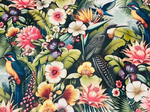 Tropical Symphony: Katoenen satijnen stof voor luxe, Antiek en Kunst, Antiek | Kleden en Textiel