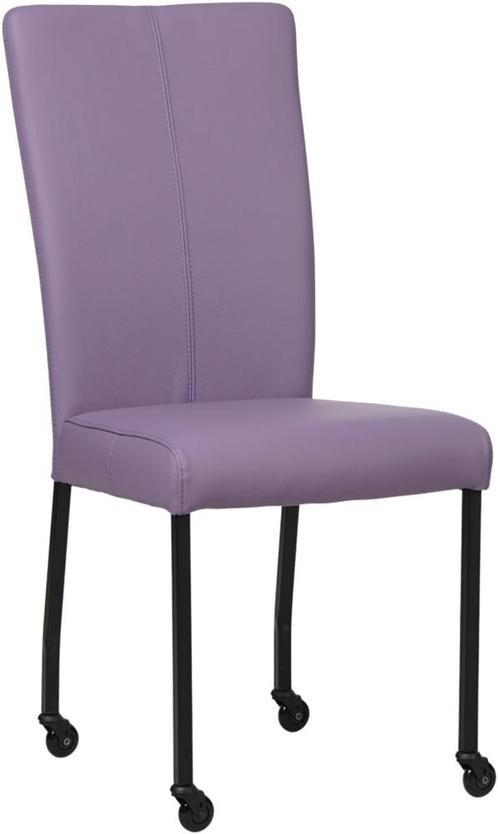 Lichtpaarse leren moderne eetkamerstoel - poot vierkant zwar, Huis en Inrichting, Stoelen, Eén, Overige kleuren, Nieuw, Leer, Ophalen of Verzenden