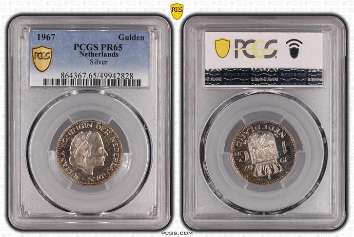 Koningin Juliana zilveren 1 gulden 1967 proof PR65 PCGS, Postzegels en Munten, Munten | Nederland, Losse munt, 1 gulden, Koningin Juliana