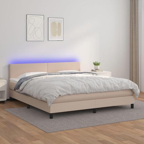 vidaXL Boxspring met matras en LED kunstleer cappuccinokleur, Huis en Inrichting, Slaapkamer | Bedden, 80 cm, 200 cm, Bruin, Eenpersoons