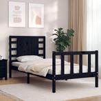 vidaXL Bedframe met hoofdbord massief hout zwart 100x200 cm, Huis en Inrichting, Slaapkamer | Bedden, 100 cm, Eenpersoons, Verzenden