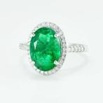 Ring Platina - 4.35ct. tw. Smaragd - Diamant - Exclusieve, Sieraden, Tassen en Uiterlijk, Ringen, Nieuw