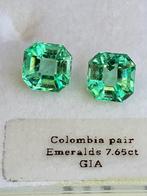 2 pcs Groen Smaragd - 7.65 ct - Gemological Institute of, Nieuw