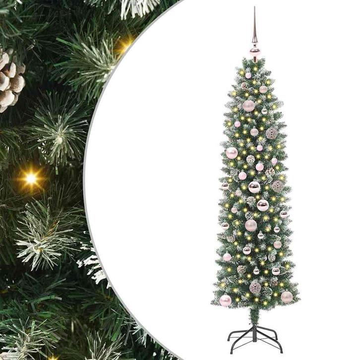 vidaXL Kunstmatige slanke kerstboom met 150 LED Groen en wit, Diversen, Kerst, Nieuw, Verzenden
