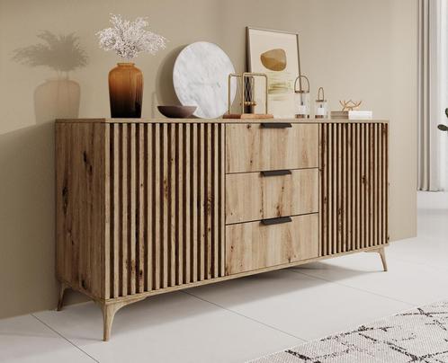 Dressoir eiken 150x40x72 cm - Opbergkast 3 lades 2 deuren, Huis en Inrichting, Kasten | Dressoirs, 25 tot 50 cm, Nieuw, 150 tot 200 cm