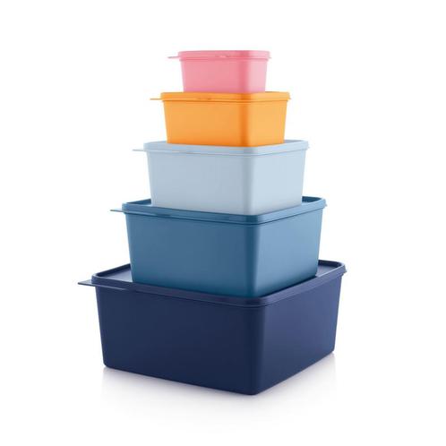 Tupperware Opbergdozen Vierkant (5), Huis en Inrichting, Keuken | Tupperware, Blauw, Oranje, Rood, Nieuw, Ophalen of Verzenden