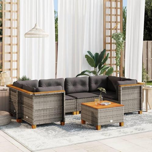 vidaXL 7-delige Loungeset met kussens poly rattan grijs, Tuin en Terras, Tuinsets en Loungesets, Loungeset, Nieuw, Rotan, Verzenden