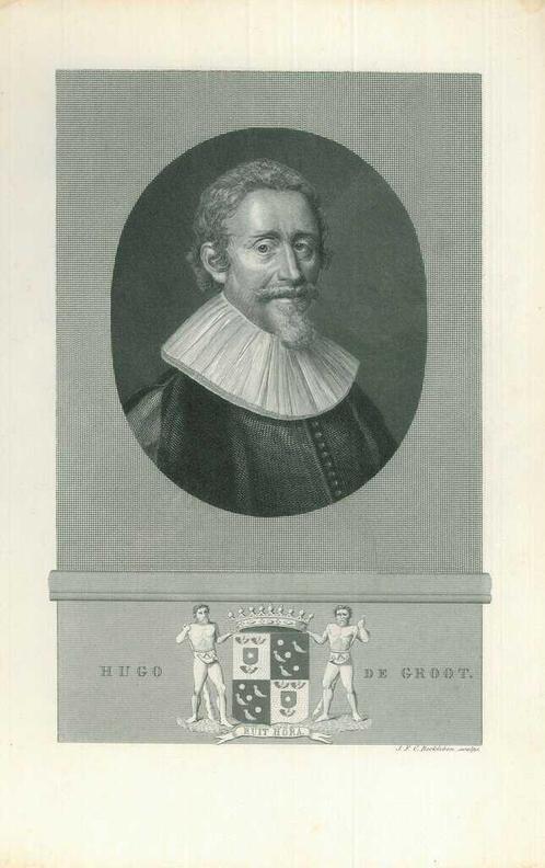 Portrait of Hugo Grotius, Antiek en Kunst, Kunst | Etsen en Gravures